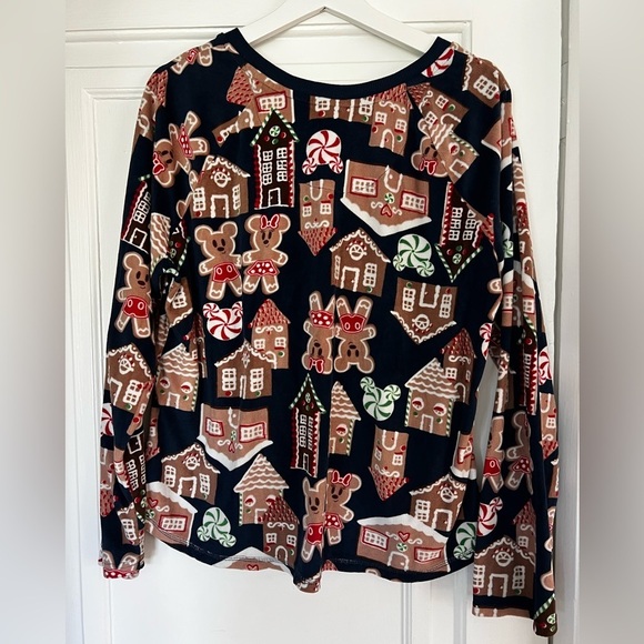 Disney Mickey Mouse Gingerbread Button Down Sleep Top XL Christmas Pajama Shirt - Picture 7 of 8